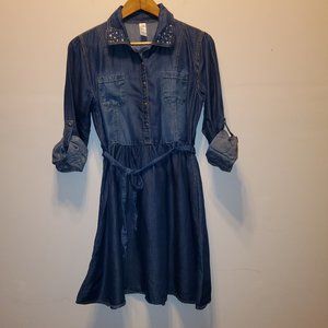 🌈Justice Denim Bedazzled Collar Tie Waist Dress